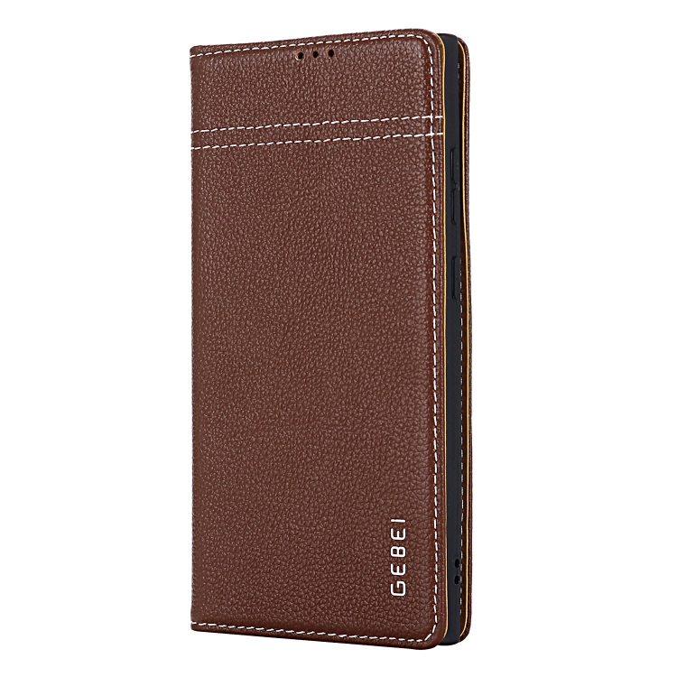 For Samsung Galaxy S24 Ultra 5G GEBEI Top-grain Horizontal Flip Leather Phone Case(Brown)