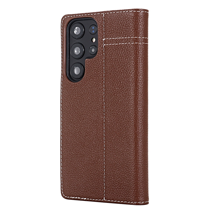 For Samsung Galaxy S24 Ultra 5G GEBEI Top-grain Horizontal Flip Leather Phone Case(Brown)