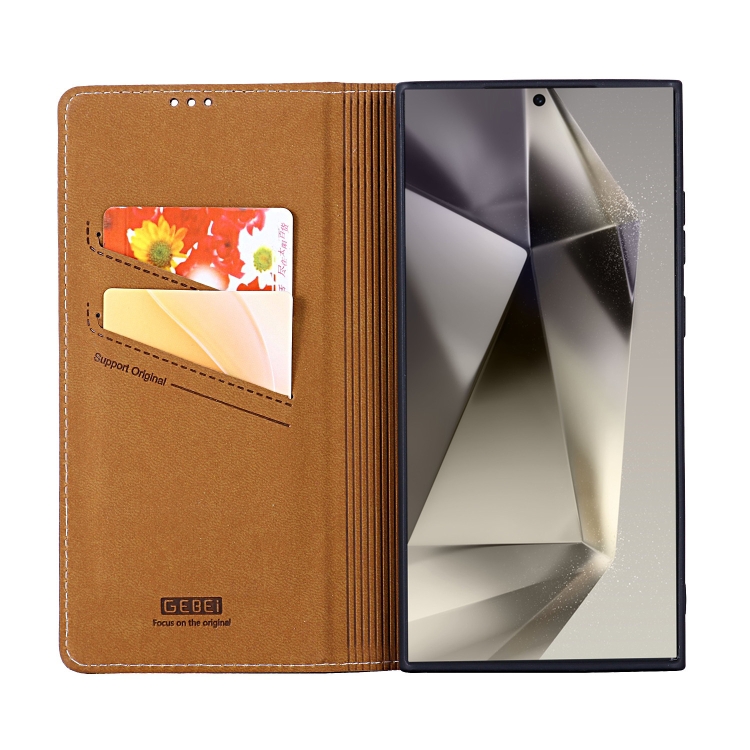 For Samsung Galaxy S24 Ultra 5G GEBEI Top-grain Horizontal Flip Leather Phone Case(Brown)