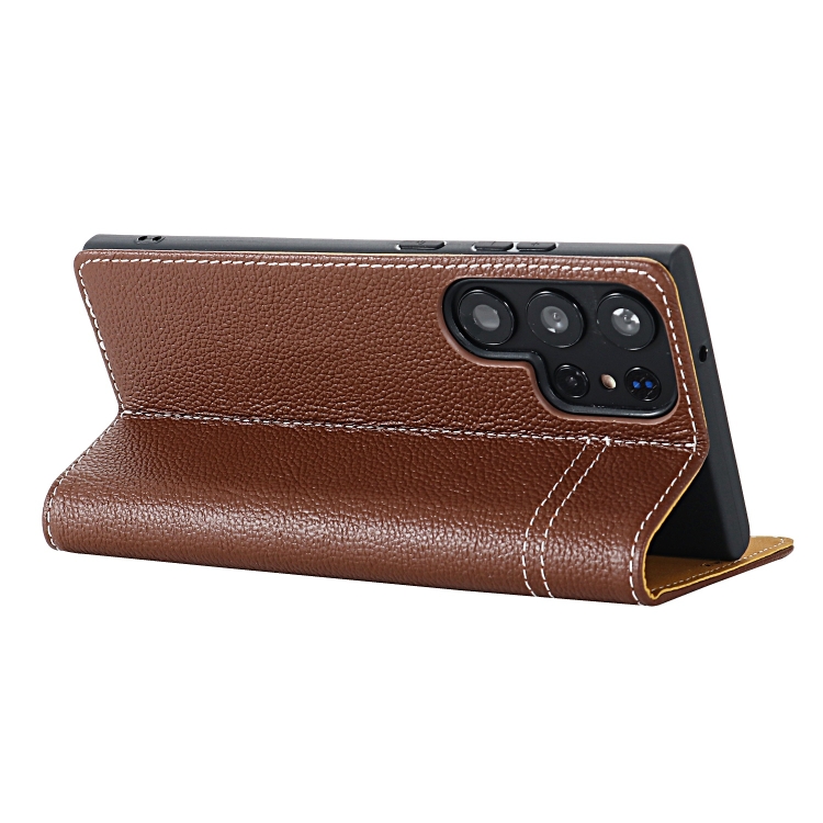 For Samsung Galaxy S24 Ultra 5G GEBEI Top-grain Horizontal Flip Leather Phone Case(Brown)
