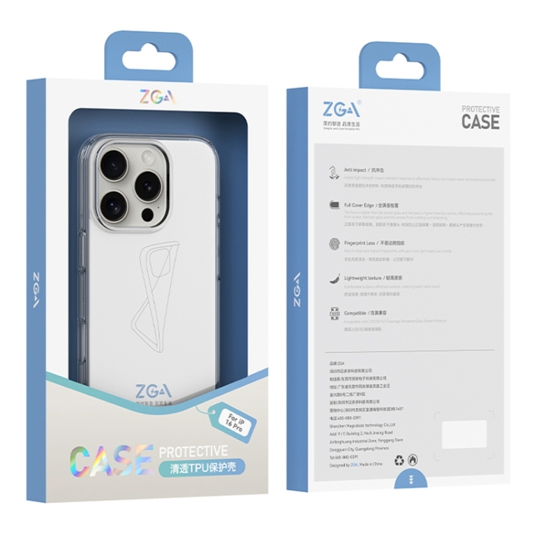 For iPhone 16 Plus ZGA Clear TPU Shockproof Phone Case(Transparent) For iPhone 16 Plus ZGA Clear TPU Shockproof Phone Case(Transparent)