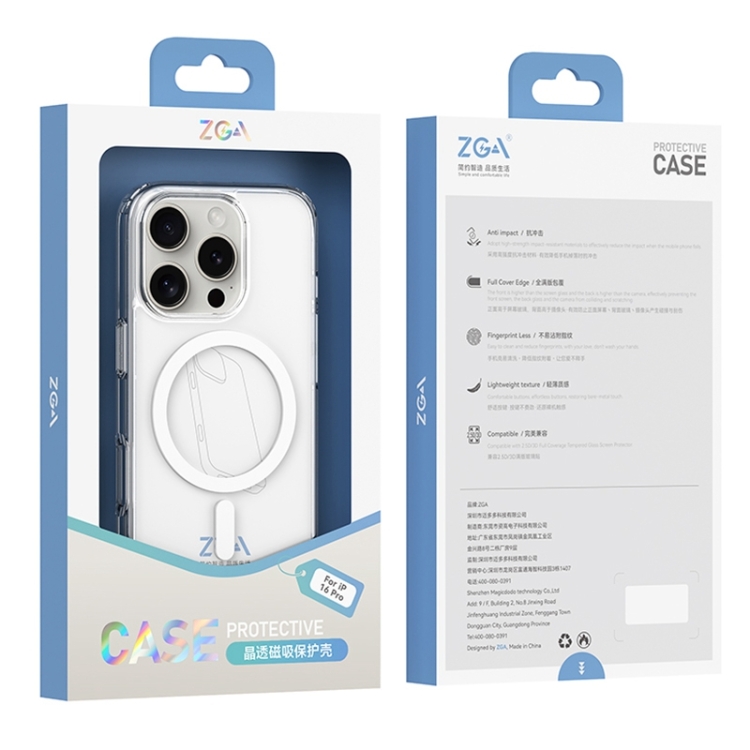 For iPhone 16 Pro ZGA Magsafe Clear PC Hybrid TPU Phone Case(Transparent) For iPhone 16 Pro ZGA Magsafe Clear PC Hybrid TPU Phone Case(Transparent)