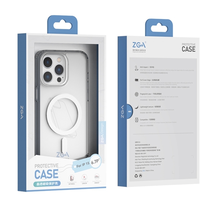 For iPhone 15 Pro Max ZGA Magsafe Clear PC Hybrid TPU Phone Case(Transparent) For iPhone 15 Pro Max ZGA Magsafe Clear PC Hybrid TPU Phone Case(Transparent)