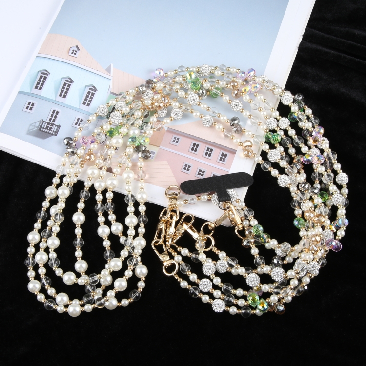 Mobile Phone Anti-lost Long Chain Flash Diamond Pearl Crossbody Lanyard(Black) Mobile Phone Anti-lost Long Chain Flash Diamond Pearl Crossbody Lanyard(Black)