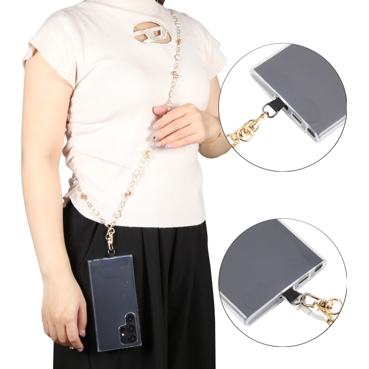 Mobile Phone Anti-lost Long Chain Flash Diamond Pearl Crossbody Lanyard(Black) Mobile Phone Anti-lost Long Chain Flash Diamond Pearl Crossbody Lanyard(Black)