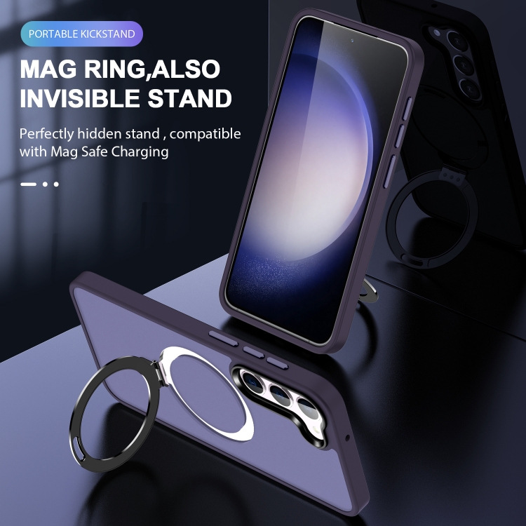For Samsung Galaxy S23 5G MagSafe Holder Skin-feel PC Hybrid TPU Phone Case(Dark Purple) For Samsung Galaxy S23 5G MagSafe Holder Skin-feel PC Hybrid TPU Phone Case(Dark Purple)