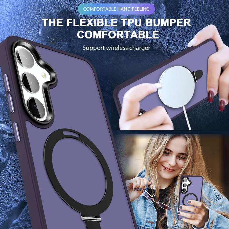 For Samsung Galaxy S23 5G MagSafe Holder Skin-feel PC Hybrid TPU Phone Case(Dark Purple) For Samsung Galaxy S23 5G MagSafe Holder Skin-feel PC Hybrid TPU Phone Case(Dark Purple)