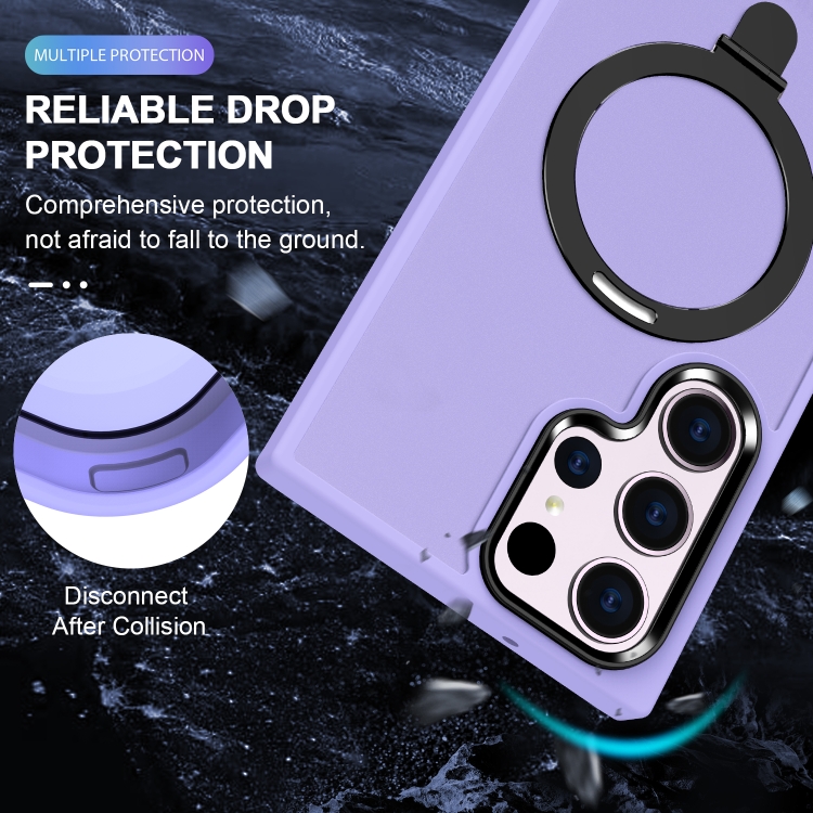 For Samsung Galaxy S23 Ultra MagSafe Holder Skin-feel PC Hybrid TPU Phone Case(Light Purple)