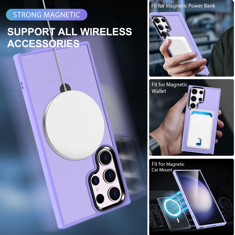 For Samsung Galaxy S23 Ultra MagSafe Holder Skin-feel PC Hybrid TPU Phone Case(Light Purple)