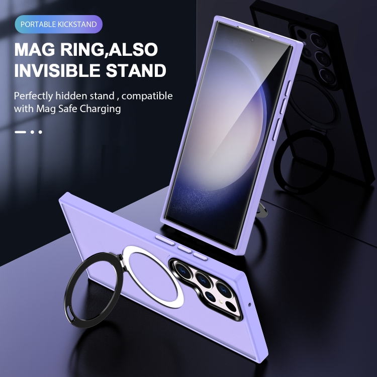 For Samsung Galaxy S23 Ultra MagSafe Holder Skin-feel PC Hybrid TPU Phone Case(Light Purple)