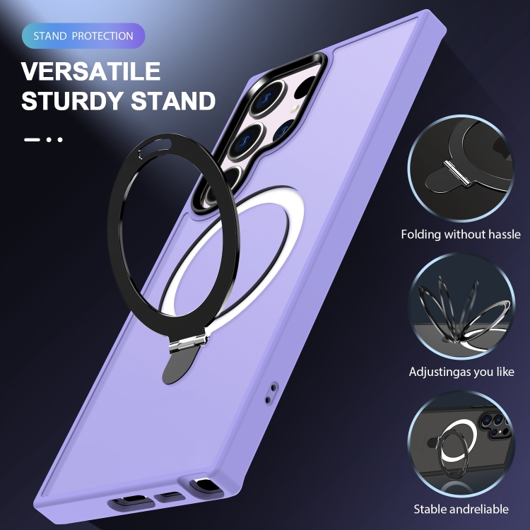 For Samsung Galaxy S23 Ultra MagSafe Holder Skin-feel PC Hybrid TPU Phone Case(Light Purple)