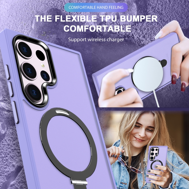 For Samsung Galaxy S23 Ultra MagSafe Holder Skin-feel PC Hybrid TPU Phone Case(Light Purple)