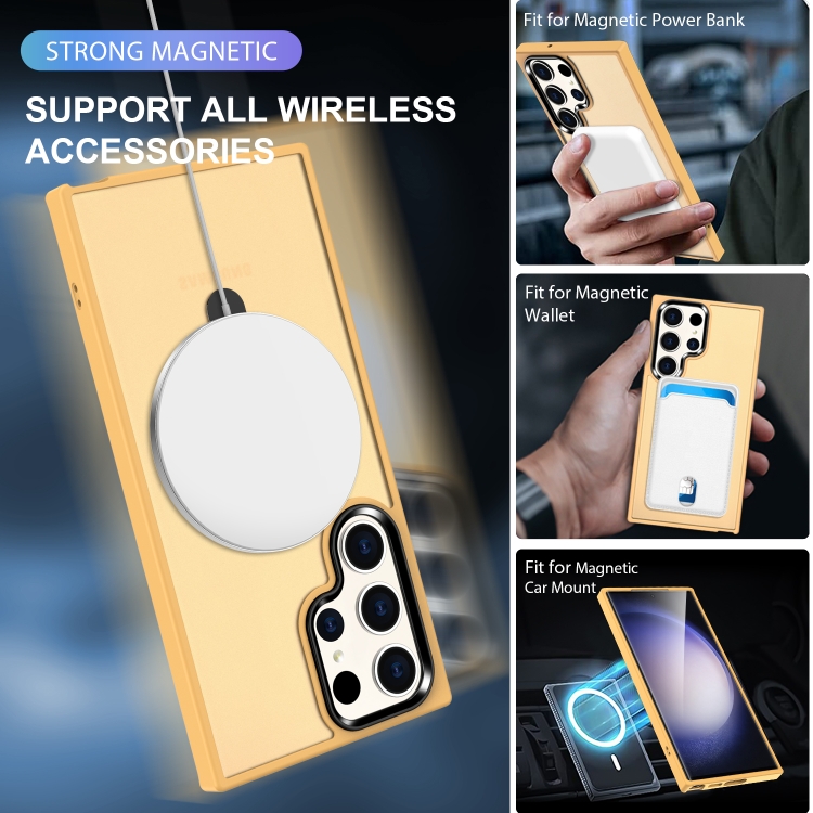 For Samsung Galaxy S24 Ultra MagSafe Holder Skin-feel PC Hybrid TPU Phone Case(Orange) For Samsung Galaxy S24 Ultra MagSafe Holder Skin-feel PC Hybrid TPU Phone Case(Orange)