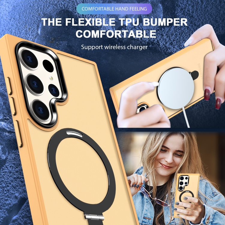 For Samsung Galaxy S24 Ultra MagSafe Holder Skin-feel PC Hybrid TPU Phone Case(Orange) For Samsung Galaxy S24 Ultra MagSafe Holder Skin-feel PC Hybrid TPU Phone Case(Orange)