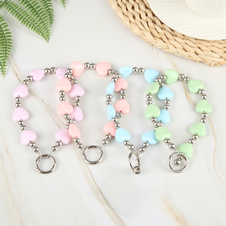 Mobile Phone Anti-lost Love Heart Bead Chain Short Lanyard(Pink) Mobile Phone Anti-lost Love Heart Bead Chain Short Lanyard(Pink)