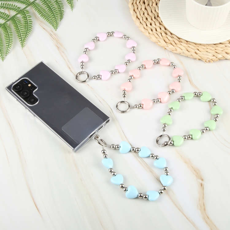 Mobile Phone Anti-lost Love Heart Bead Chain Short Lanyard(Pink) Mobile Phone Anti-lost Love Heart Bead Chain Short Lanyard(Pink)
