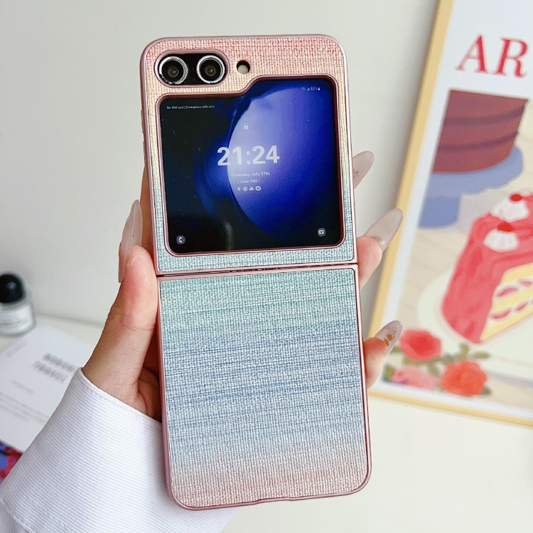 For Samsung Galaxy Z Flip6 Illusory Color Leather Texture PC Phone Case(Pink) For Samsung Galaxy Z Flip6 Illusory Color Leather Texture PC Phone Case(Pink)