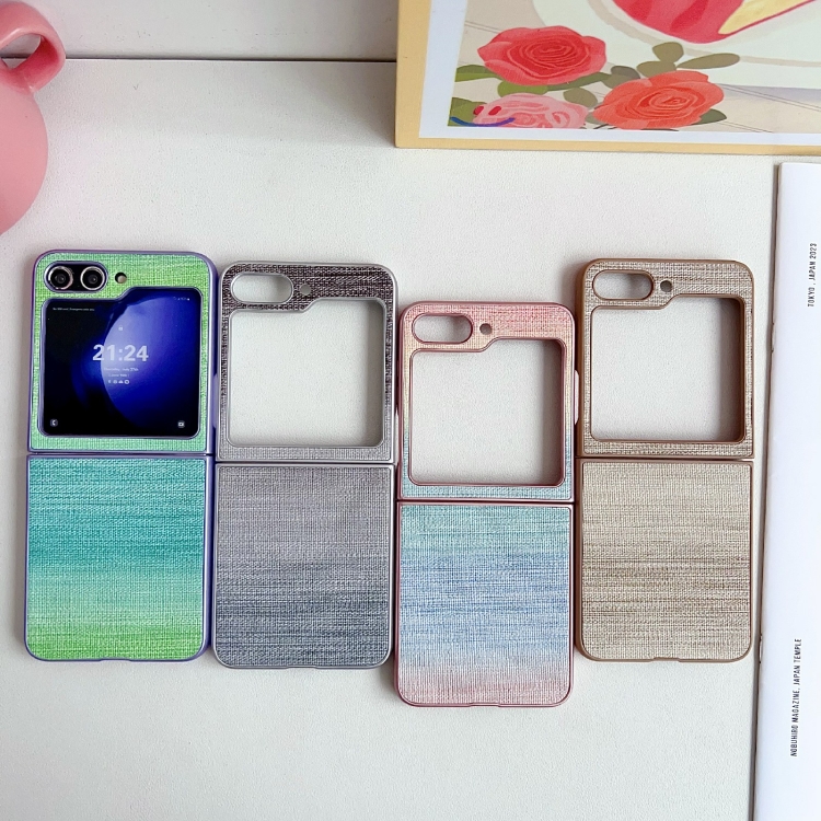 For Samsung Galaxy Z Flip6 Illusory Color Leather Texture PC Phone Case(Pink) For Samsung Galaxy Z Flip6 Illusory Color Leather Texture PC Phone Case(Pink)