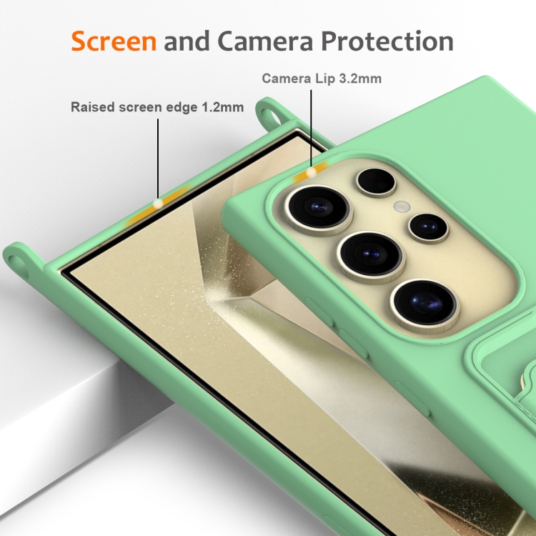 For Samsung Galaxy S23 Ultra 5G Integrated Card Bag Solid Color Liquid Silicone Phone Case with Lanyard(Green) For Samsung Galaxy S23 Ultra 5G Integrated Card Bag Solid Color Liquid Silicone Phone Case with Lanyard(Green)