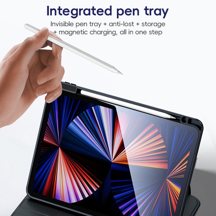 For iPad Pro 12.9 2022/2021/2020 ZGA Tri-Fold 360 Rotation Smart Leather Tablet Case(Black)