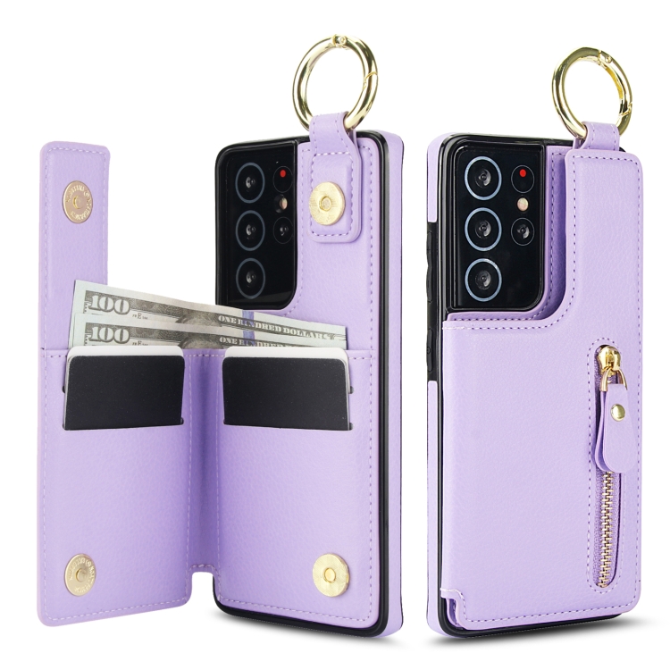 For Samsung Galaxy S21 Ultra 5G Litchi Texture Zipper Double Buckle Card Bag Phone Case(Purple) For Samsung Galaxy S21 Ultra 5G Litchi Texture Zipper Double Buckle Card Bag Phone Case(Purple)
