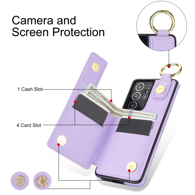 For Samsung Galaxy S21 Ultra 5G Litchi Texture Zipper Double Buckle Card Bag Phone Case(Purple) For Samsung Galaxy S21 Ultra 5G Litchi Texture Zipper Double Buckle Card Bag Phone Case(Purple)