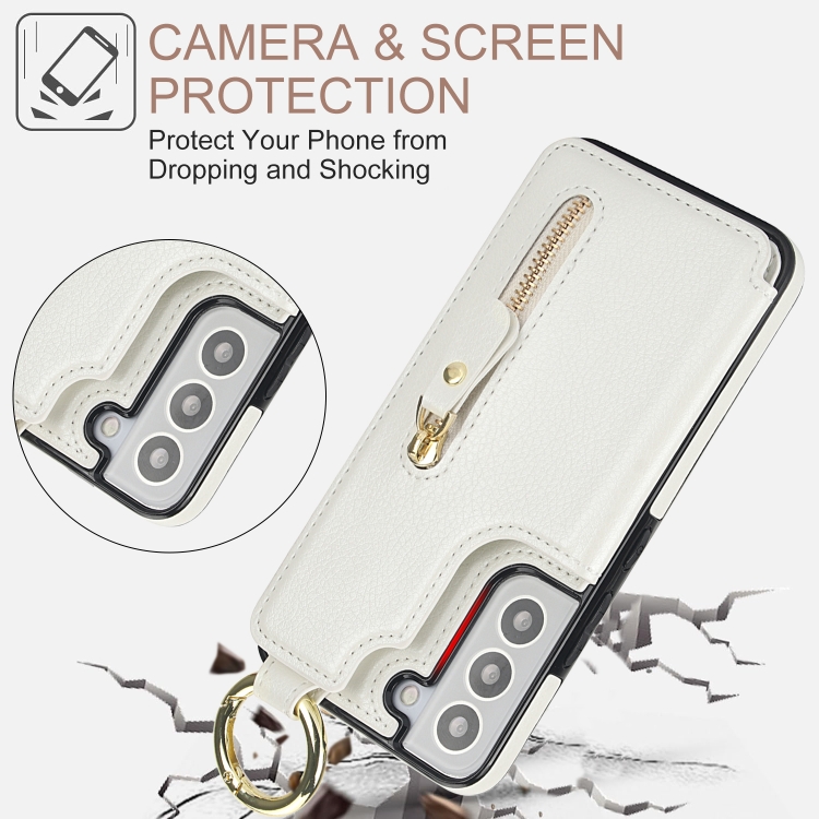 For Samsung Galaxy S22 5G Litchi Texture Zipper Double Buckle Card Bag Phone Case(White) For Samsung Galaxy S22 5G Litchi Texture Zipper Double Buckle Card Bag Phone Case(White)