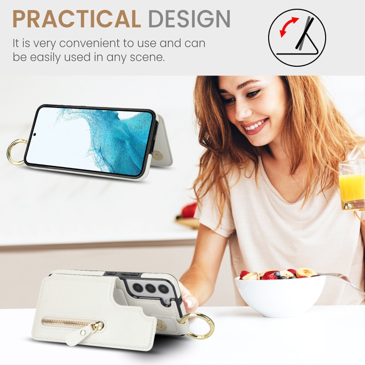 For Samsung Galaxy S22 5G Litchi Texture Zipper Double Buckle Card Bag Phone Case(White) For Samsung Galaxy S22 5G Litchi Texture Zipper Double Buckle Card Bag Phone Case(White)