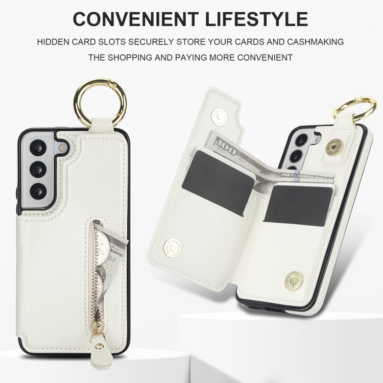 For Samsung Galaxy S22 5G Litchi Texture Zipper Double Buckle Card Bag Phone Case(White) For Samsung Galaxy S22 5G Litchi Texture Zipper Double Buckle Card Bag Phone Case(White)