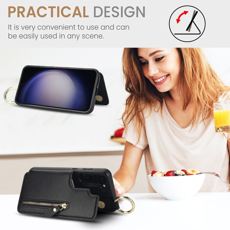 For Samsung Galaxy S23+ 5G Litchi Texture Zipper Double Buckle Card Bag Phone Case(Black) For Samsung Galaxy S23+ 5G Litchi Texture Zipper Double Buckle Card Bag Phone Case(Black)