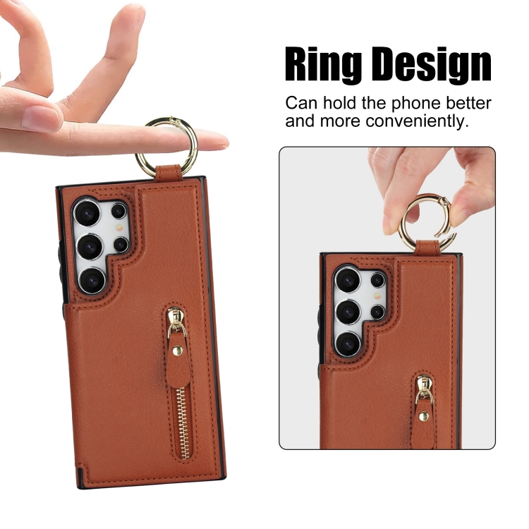 For Samsung Galaxy S24 Ultra 5G Litchi Texture Zipper Double Buckle Card Bag Phone Case(Brown) For Samsung Galaxy S24 Ultra 5G Litchi Texture Zipper Double Buckle Card Bag Phone Case(Brown)