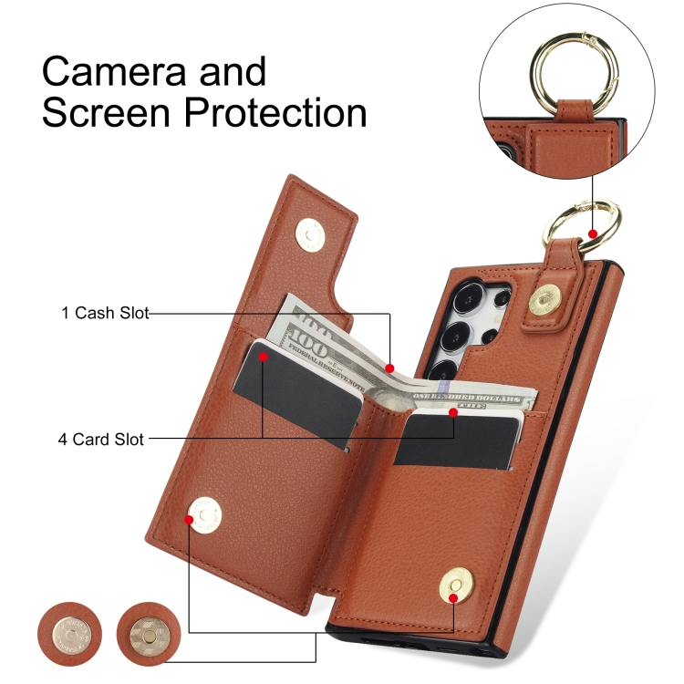 For Samsung Galaxy S24 Ultra 5G Litchi Texture Zipper Double Buckle Card Bag Phone Case(Brown) For Samsung Galaxy S24 Ultra 5G Litchi Texture Zipper Double Buckle Card Bag Phone Case(Brown)