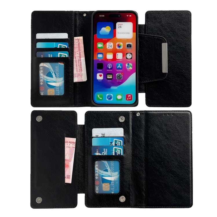 For iPhone 14 Multifunctional Seven Cards Wallet Leather Phone Case(Black) - 2