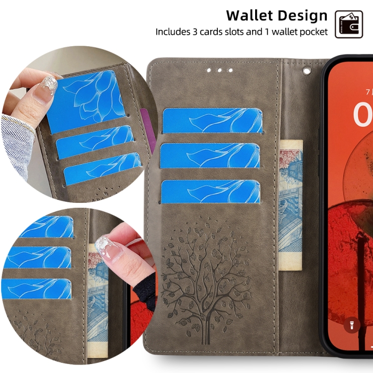 For Samsung Galaxy S23 5G Tree & Deer Embossed Leather Phone Case(Grey) For Samsung Galaxy S23 5G Tree & Deer Embossed Leather Phone Case(Grey)