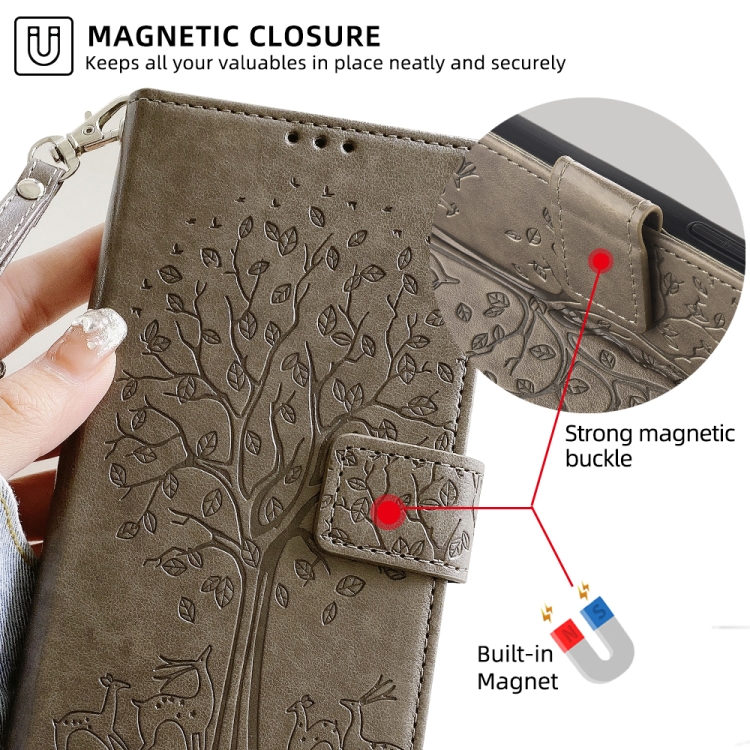 For Samsung Galaxy S23 5G Tree & Deer Embossed Leather Phone Case(Grey) For Samsung Galaxy S23 5G Tree & Deer Embossed Leather Phone Case(Grey)