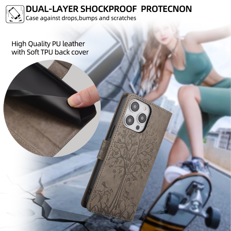 For Samsung Galaxy S23 5G Tree & Deer Embossed Leather Phone Case(Grey) For Samsung Galaxy S23 5G Tree & Deer Embossed Leather Phone Case(Grey)