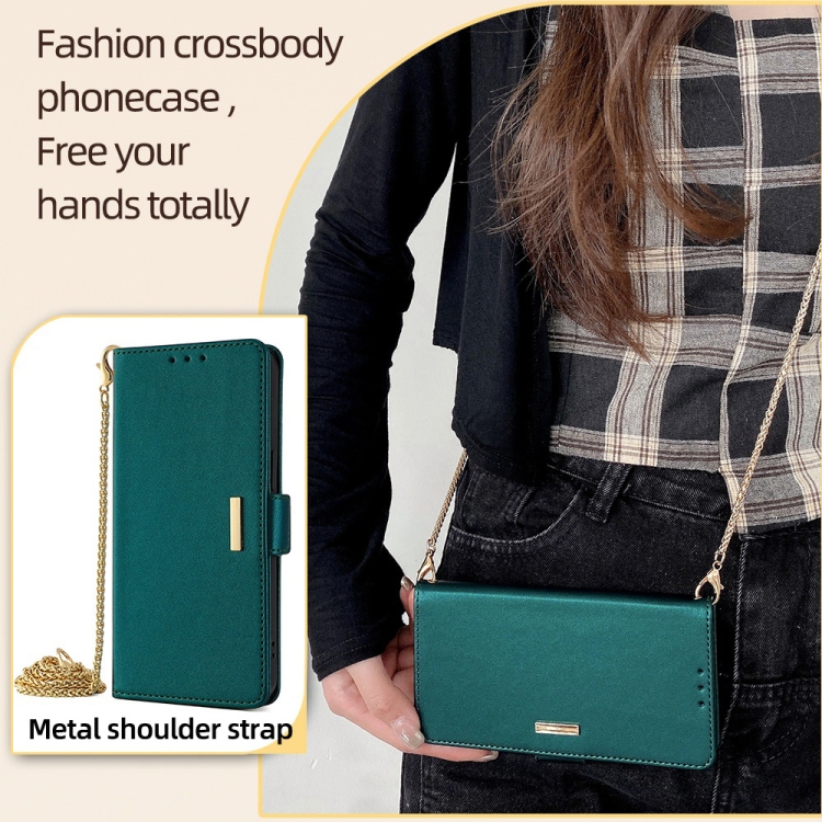 For Samsung Galaxy S23 FE 5G Crossbody Chain Leather Phone Case(Green) For Samsung Galaxy S23 FE 5G Crossbody Chain Leather Phone Case(Green)