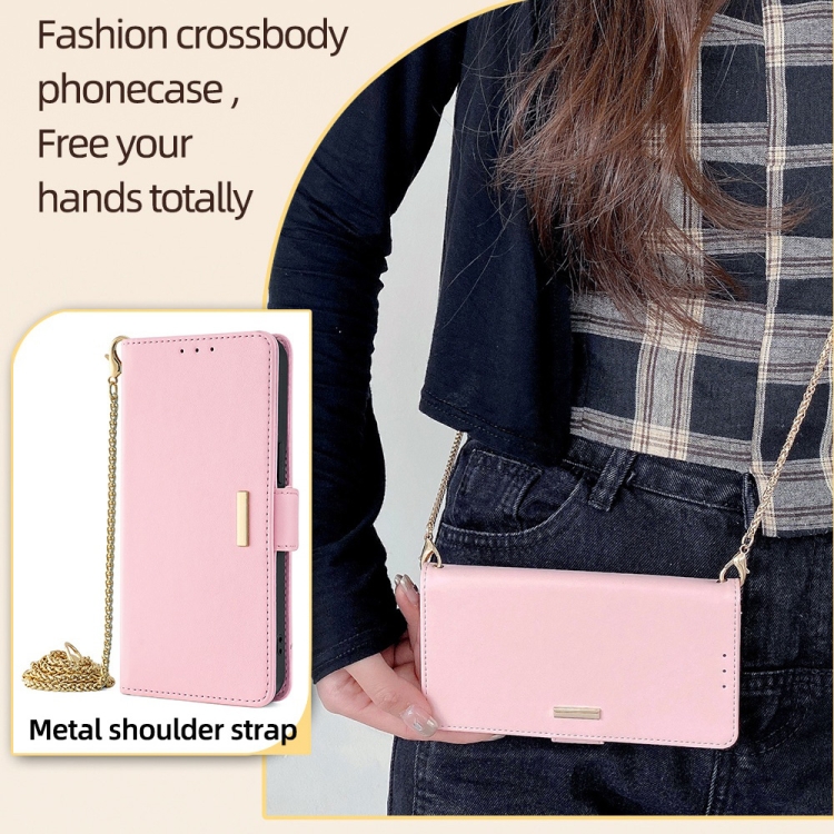 For Samsung Galaxy S22+ 5G Crossbody Chain Leather Phone Case(Pink) For Samsung Galaxy S22+ 5G Crossbody Chain Leather Phone Case(Pink)
