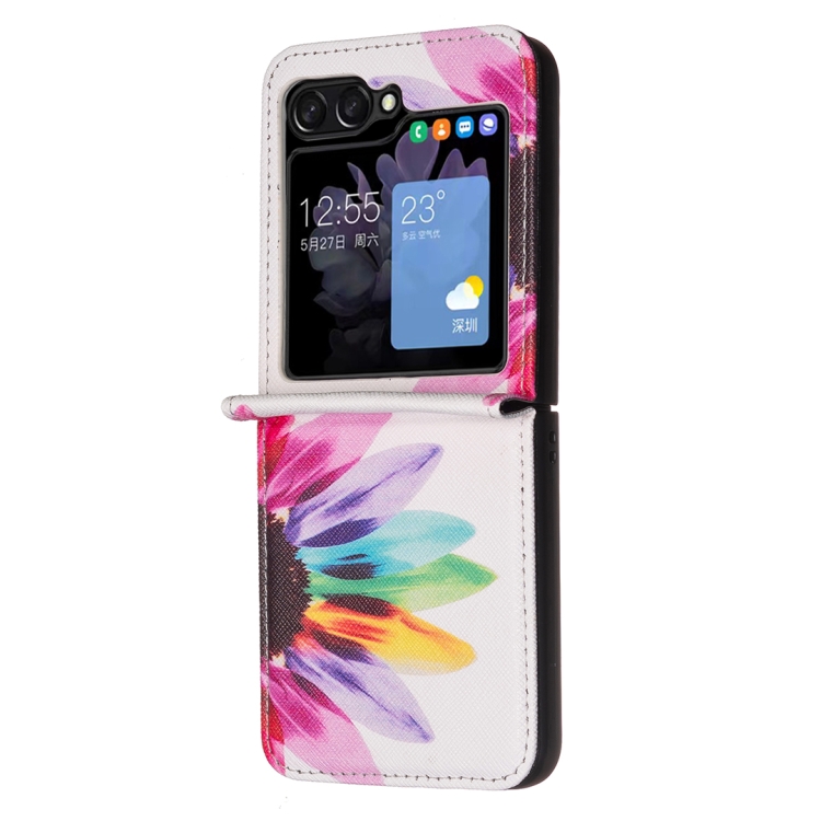 For Samsung Galaxy Z Flip5 Colored Drawing Pattern PU + PC Shockproof Phone Case(Sun Flower) For Samsung Galaxy Z Flip5 Colored Drawing Pattern PU + PC Shockproof Phone Case(Sun Flower)