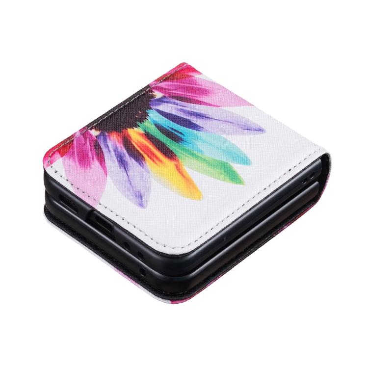 For Samsung Galaxy Z Flip5 Colored Drawing Pattern PU + PC Shockproof Phone Case(Sun Flower) For Samsung Galaxy Z Flip5 Colored Drawing Pattern PU + PC Shockproof Phone Case(Sun Flower)
