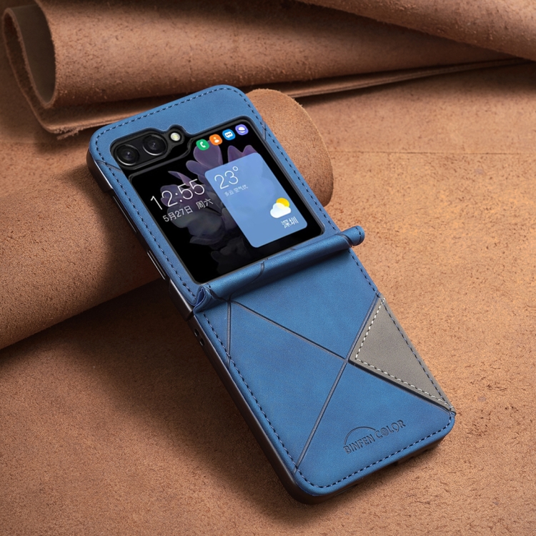 For Samsung Galaxy Z Flip6 Rhombus Texture PU + PC Shockproof Phone Case(Blue)