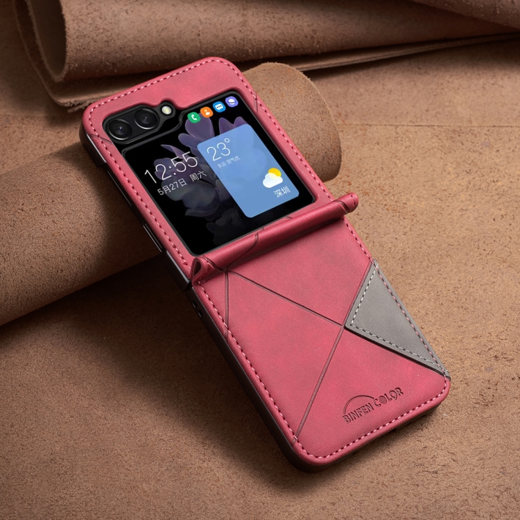 For Samsung Galaxy Z Flip5 Rhombus Texture PU + PC Shockproof Phone Case(Red)
