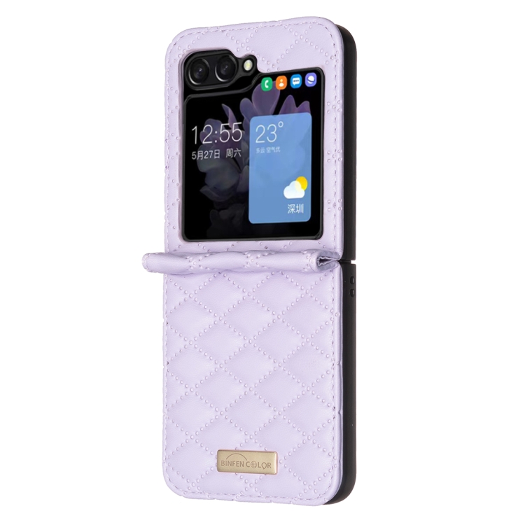 For Samsung Galaxy Z Flip5 Diamond Lattice PU + PC Shockproof Phone Case(Purple) For Samsung Galaxy Z Flip5 Diamond Lattice PU + PC Shockproof Phone Case(Purple)