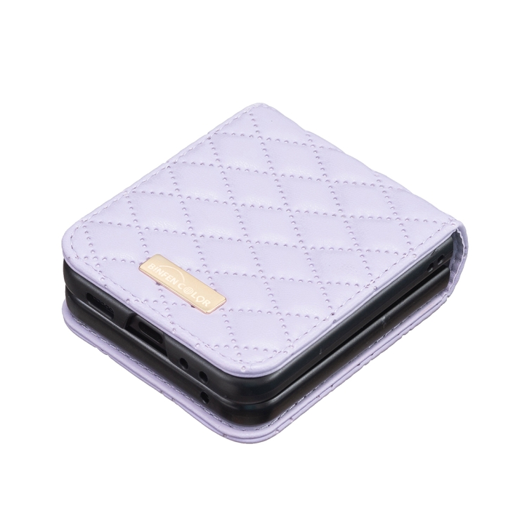 For Samsung Galaxy Z Flip5 Diamond Lattice PU + PC Shockproof Phone Case(Purple) For Samsung Galaxy Z Flip5 Diamond Lattice PU + PC Shockproof Phone Case(Purple)