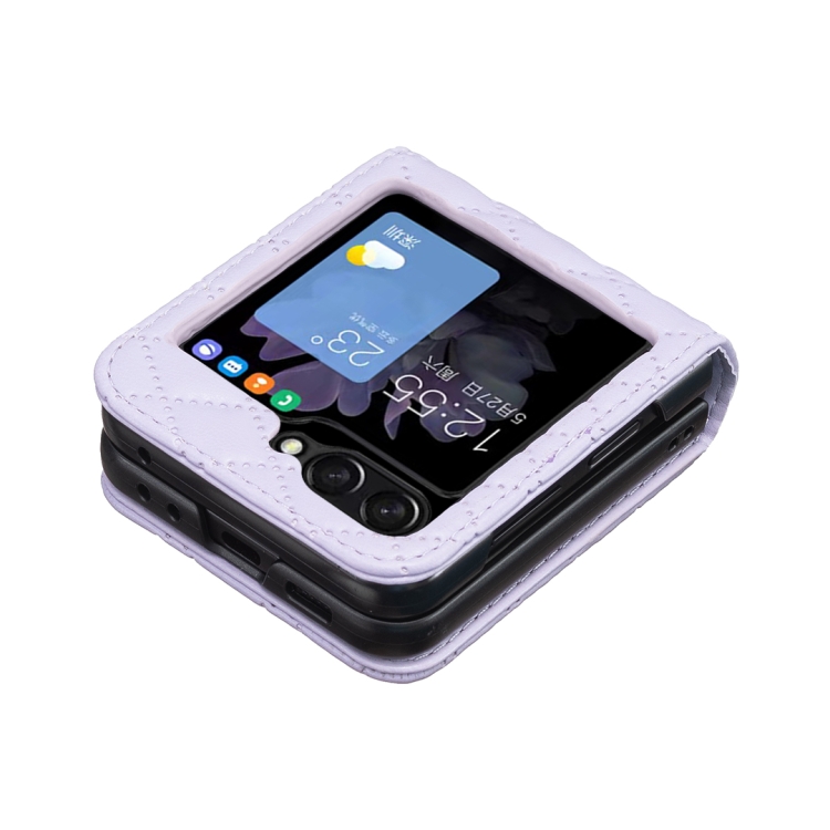 For Samsung Galaxy Z Flip5 Diamond Lattice PU + PC Shockproof Phone Case(Purple) For Samsung Galaxy Z Flip5 Diamond Lattice PU + PC Shockproof Phone Case(Purple)