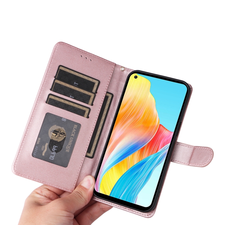 Custodia In Pelle Portafoglio Per Oppo A78 5G: Cover Con Slot Per Carte E Supporto Per Video (Oro Rosa, Chiusura Magnetica)