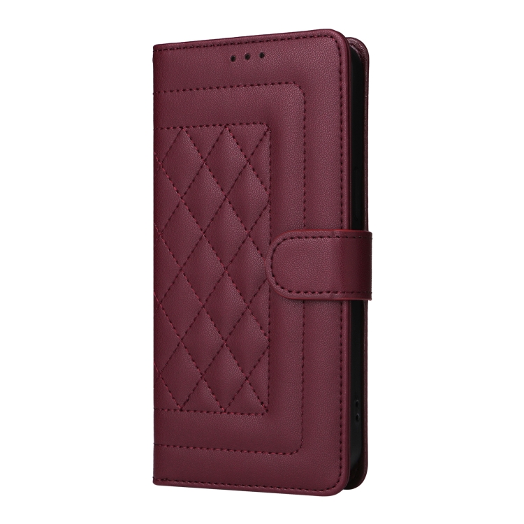 For iPhone 15 Pro Diamond Lattice Leather Flip Phone Case(Wine Red) For iPhone 15 Pro Diamond Lattice Leather Flip Phone Case(Wine Red)