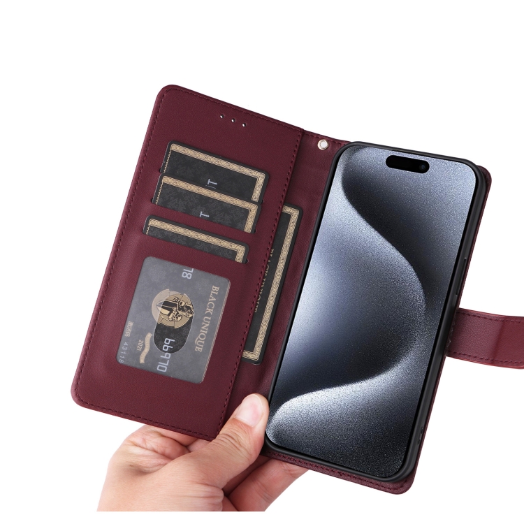 For iPhone 15 Pro Diamond Lattice Leather Flip Phone Case(Wine Red) For iPhone 15 Pro Diamond Lattice Leather Flip Phone Case(Wine Red)