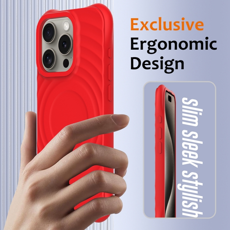 For iPhone 15 Pro Max Wave Texture MagSafe Magnetic Liquid Silicone Phone Case(Red) For iPhone 15 Pro Max Wave Texture MagSafe Magnetic Liquid Silicone Phone Case(Red)