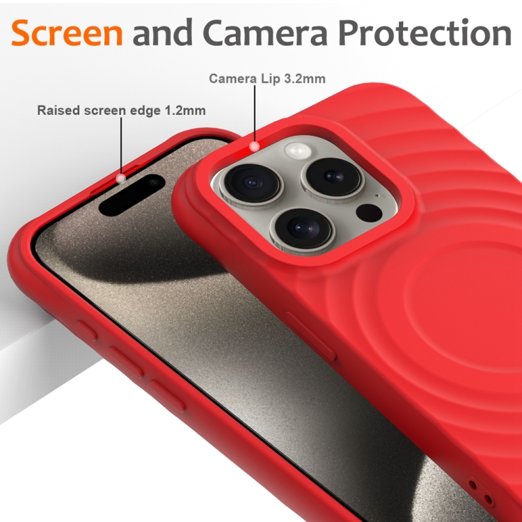 For iPhone 15 Pro Max Wave Texture MagSafe Magnetic Liquid Silicone Phone Case(Red) For iPhone 15 Pro Max Wave Texture MagSafe Magnetic Liquid Silicone Phone Case(Red)